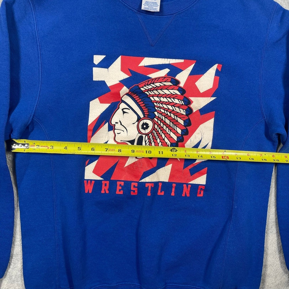 Russell Athletic Wrestling Sweatshirt Mens M Blue‎ Graphic Chief Logo Pullover - Picture 4 of 7